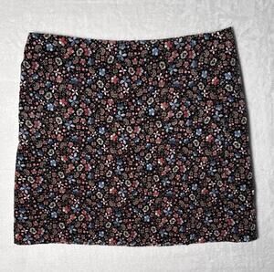 Ann Taylor Loft black multicolor floral velour straight skirt Women Size 10 Boho